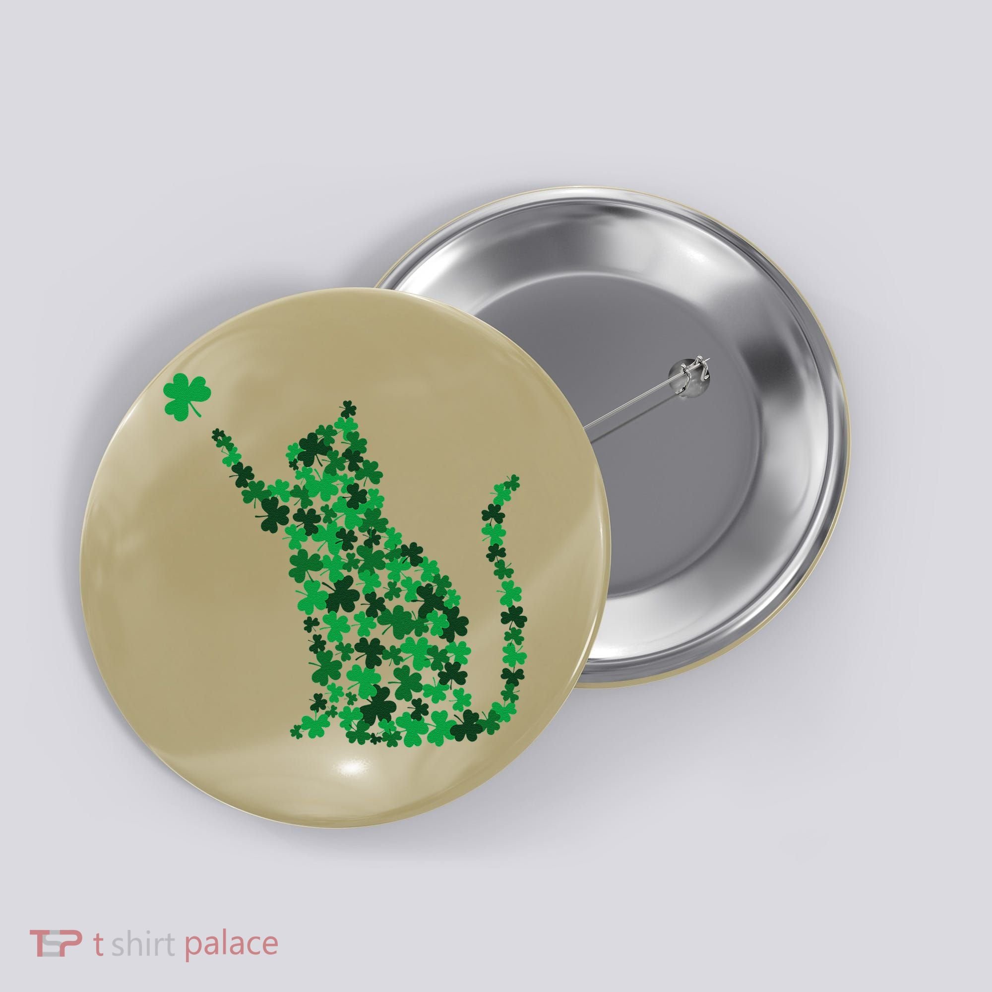 Happy Saint Patrick's Day Shamrock Cat Button