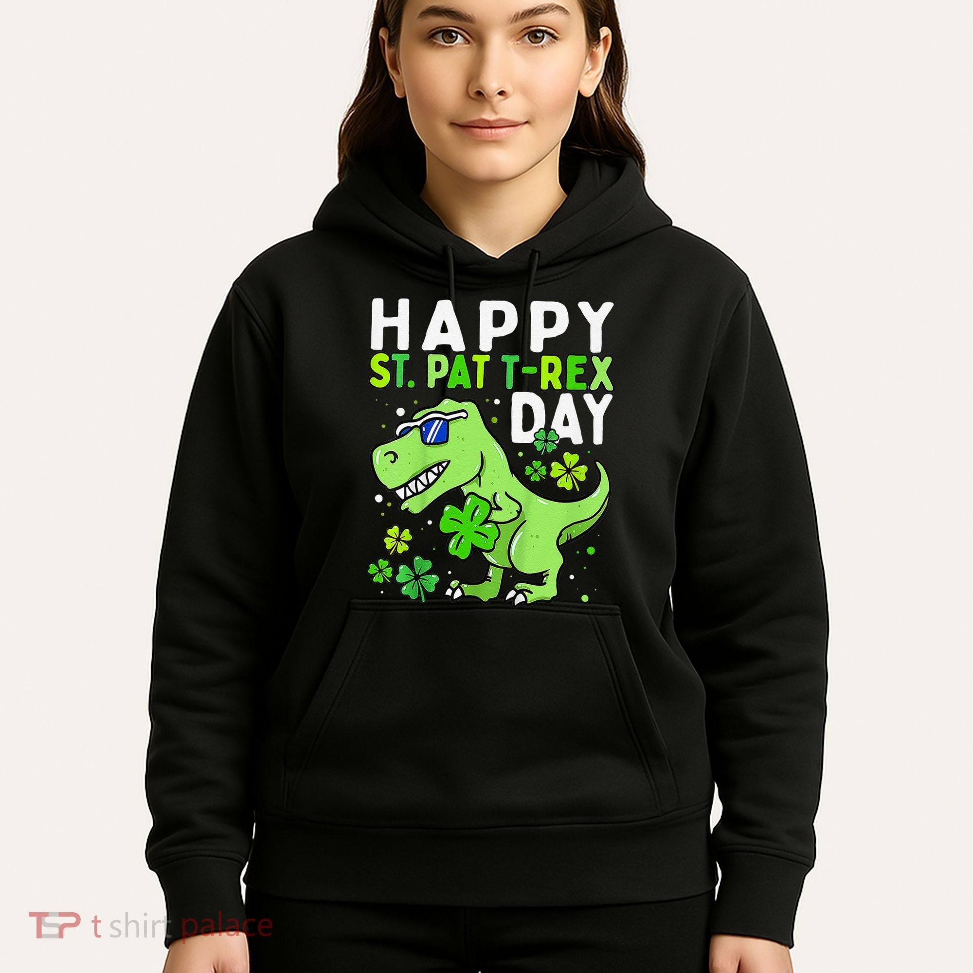 Happy St Pat T Rex Saint Patrick's Day Dinosaur Love Love Hoodie