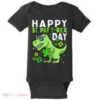 Happy St Pat T Rex Saint Patrick's Day Dinosaur Love Love Baby Bodysuit thumb 0