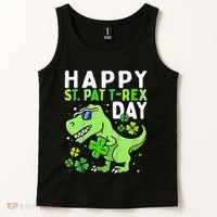 Happy St Pat T Rex Saint Patrick's Day Dinosaur Love Love Tank Top thumb 2