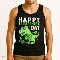 Happy St Pat T Rex Saint Patrick's Day Dinosaur Love Love Tank Top thumb 3