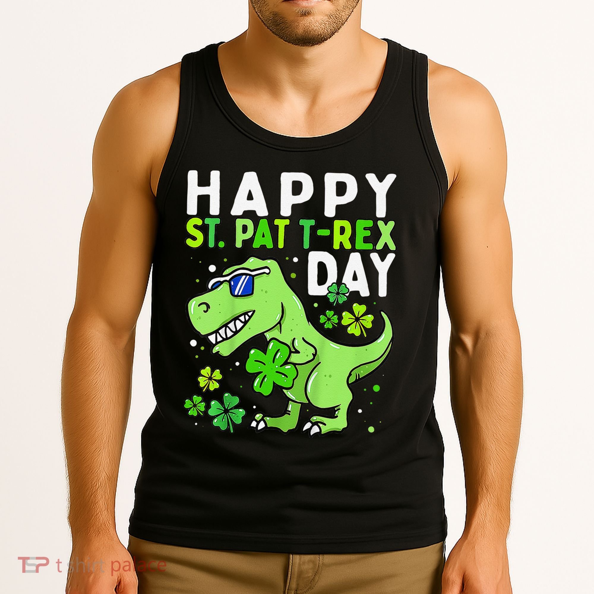 Happy St Pat T Rex Saint Patrick's Day Dinosaur Love Love Tank Top