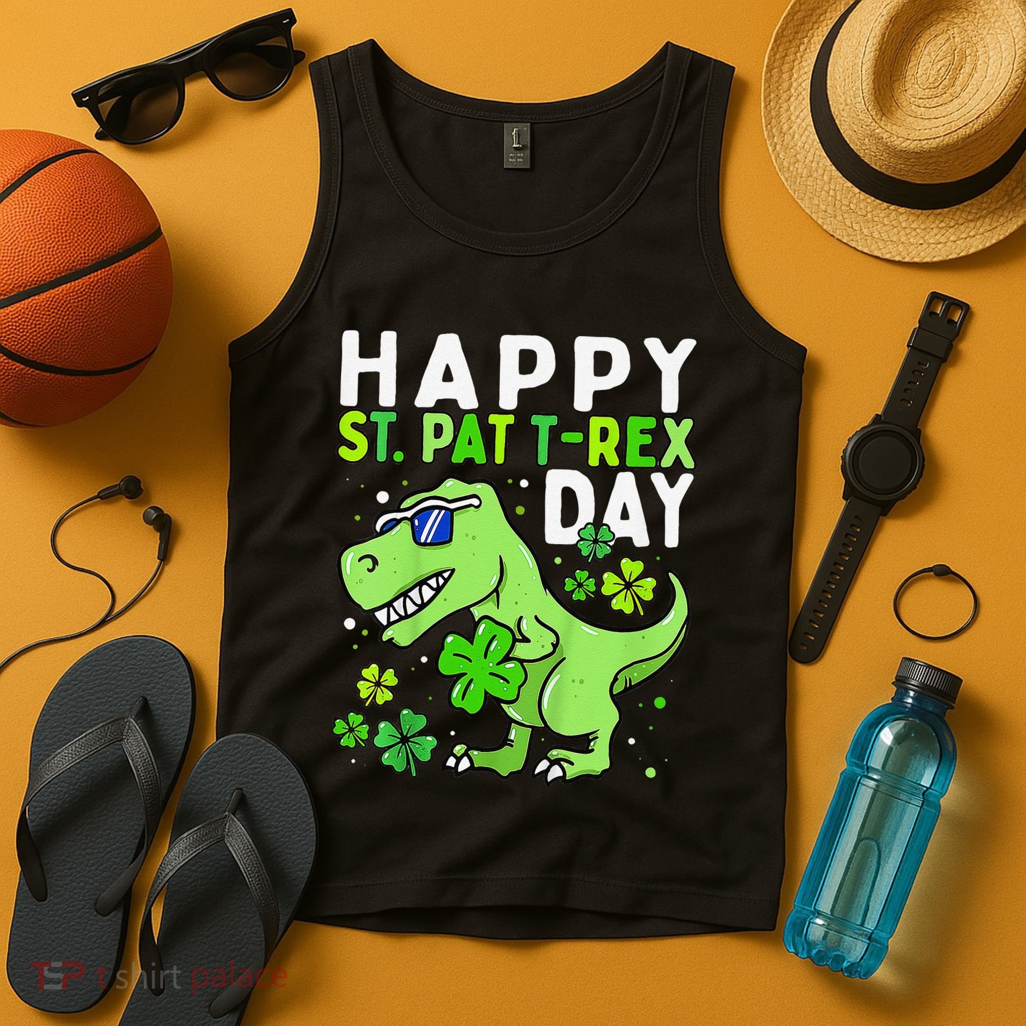 Happy St Pat T Rex Saint Patrick's Day Dinosaur Love Love Tank Top