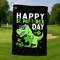 Happy St Pat T Rex Saint Patrick's Day Dinosaur Love Love Golf Towel thumb 1