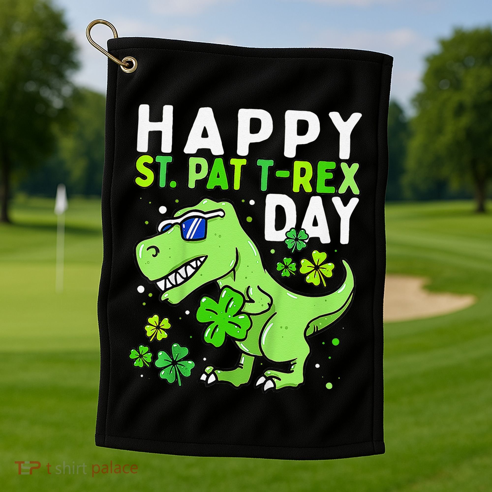 Happy St Pat T Rex Saint Patrick's Day Dinosaur Love Love Golf Towel