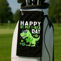 Happy St Pat T Rex Saint Patrick's Day Dinosaur Love Love Golf Towel thumb 2