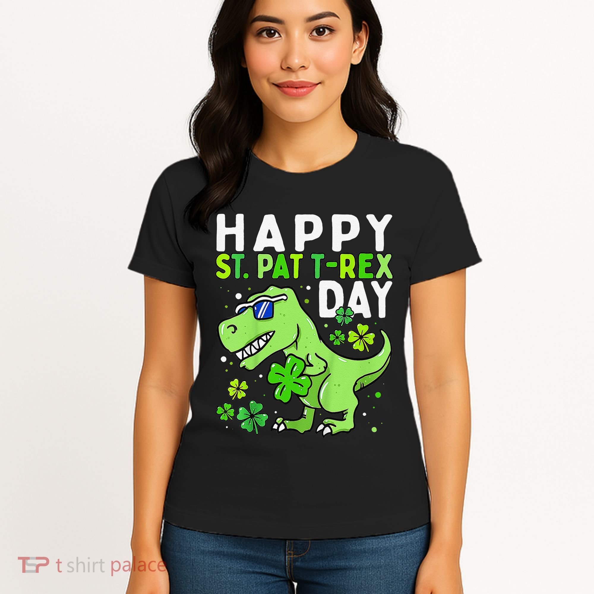Happy St Pat T Rex Saint Patrick's Day Dinosaur Love Love Women's T-Shirt