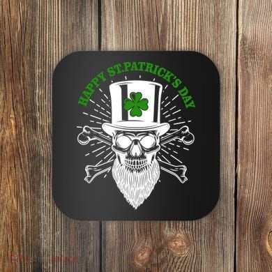 Happy St Patricks Day Irish Clover Skull Beard Coaster