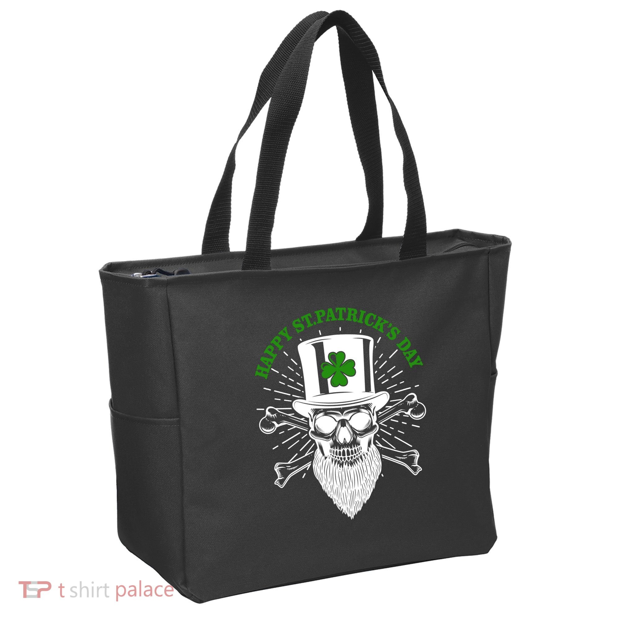 Happy St Patricks Day Irish Clover Skull Beard Tote Bag