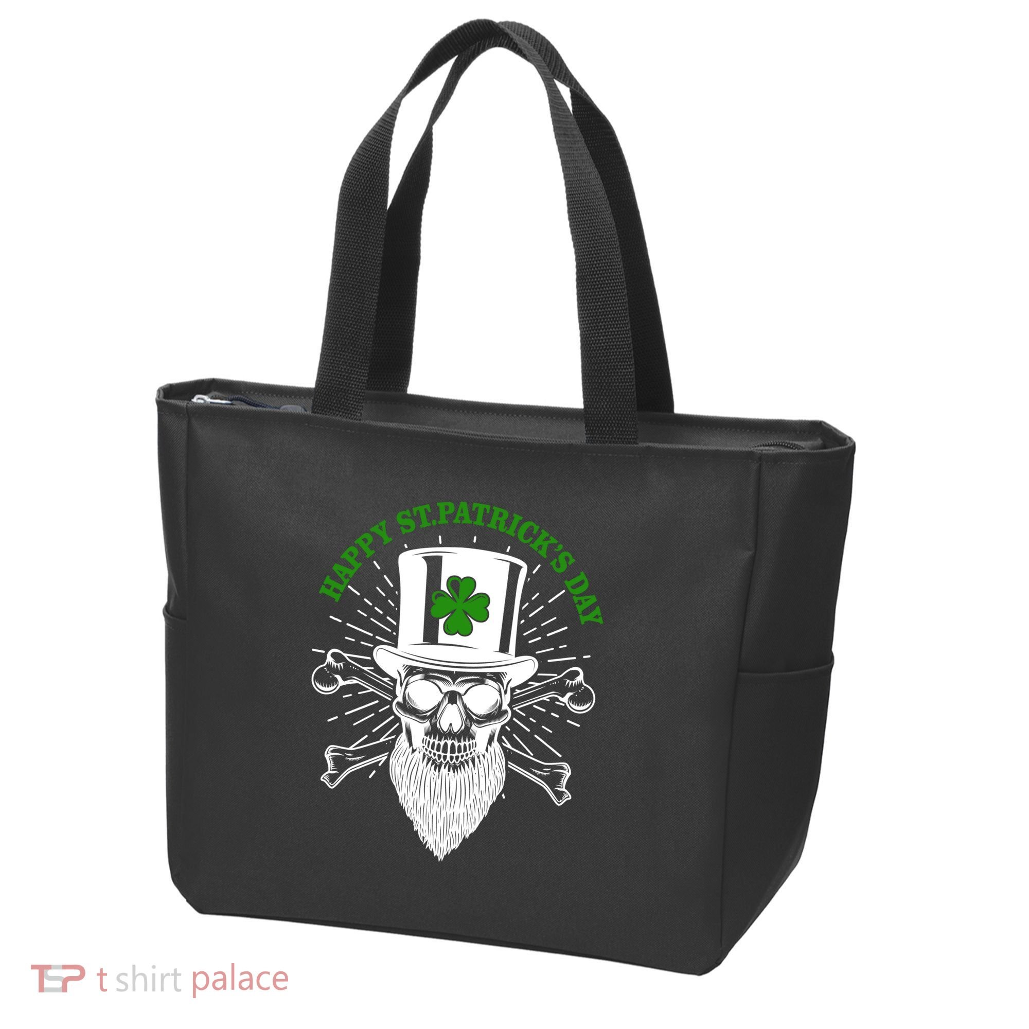 Happy St Patricks Day Irish Clover Skull Beard Tote Bag