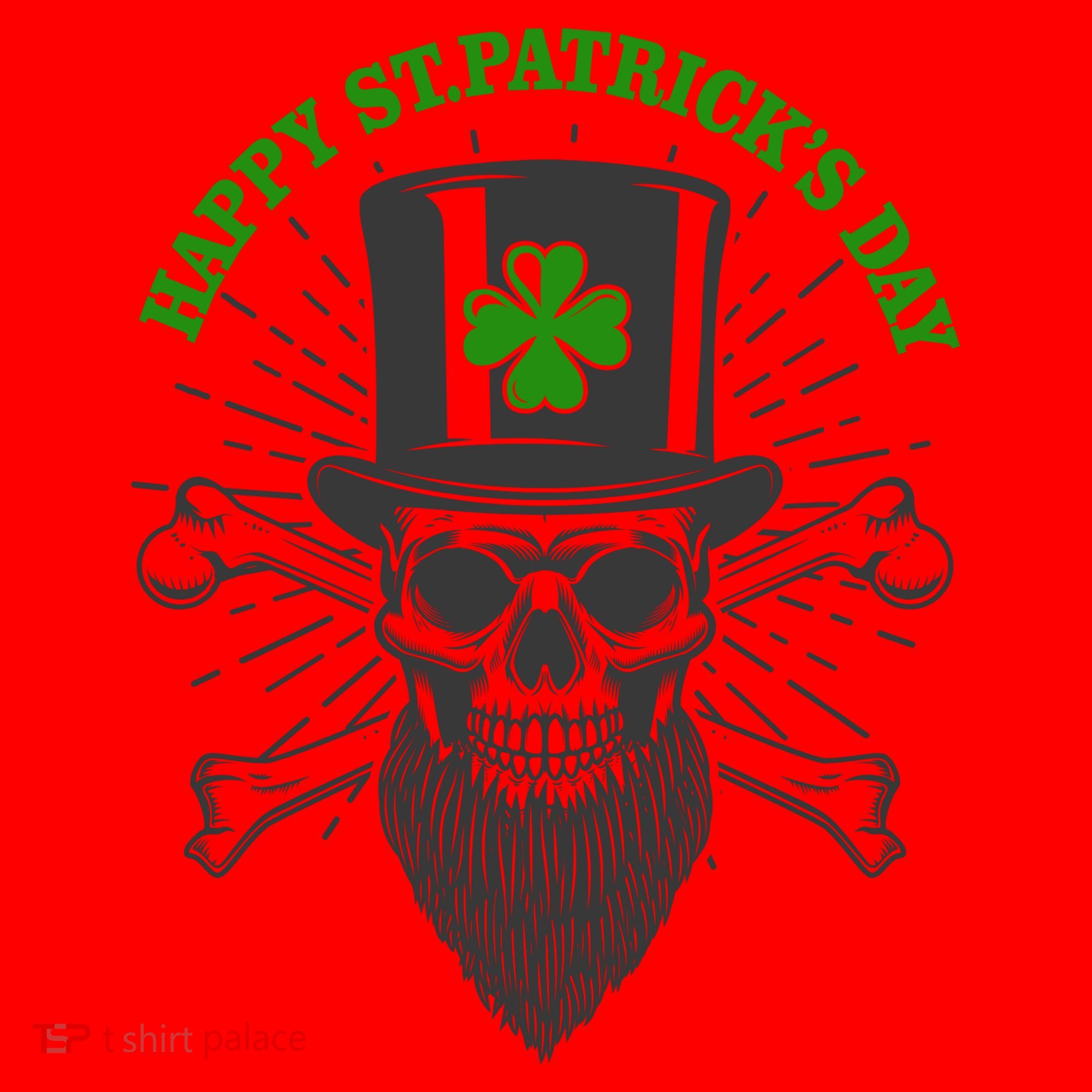 Happy St Patricks Day Irish Clover Skull Beard Santa Hat