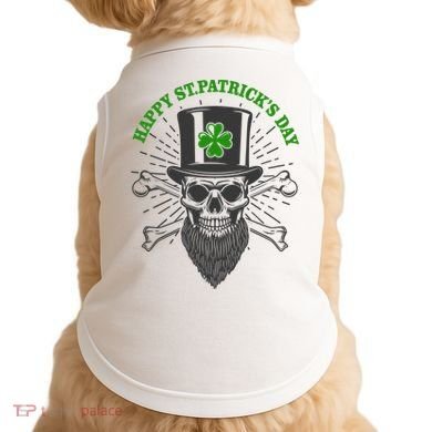 Happy St Patricks Day Irish Clover Skull Beard Doggie Tank