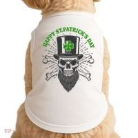Happy St Patricks Day Irish Clover Skull Beard Doggie Tank thumb 0