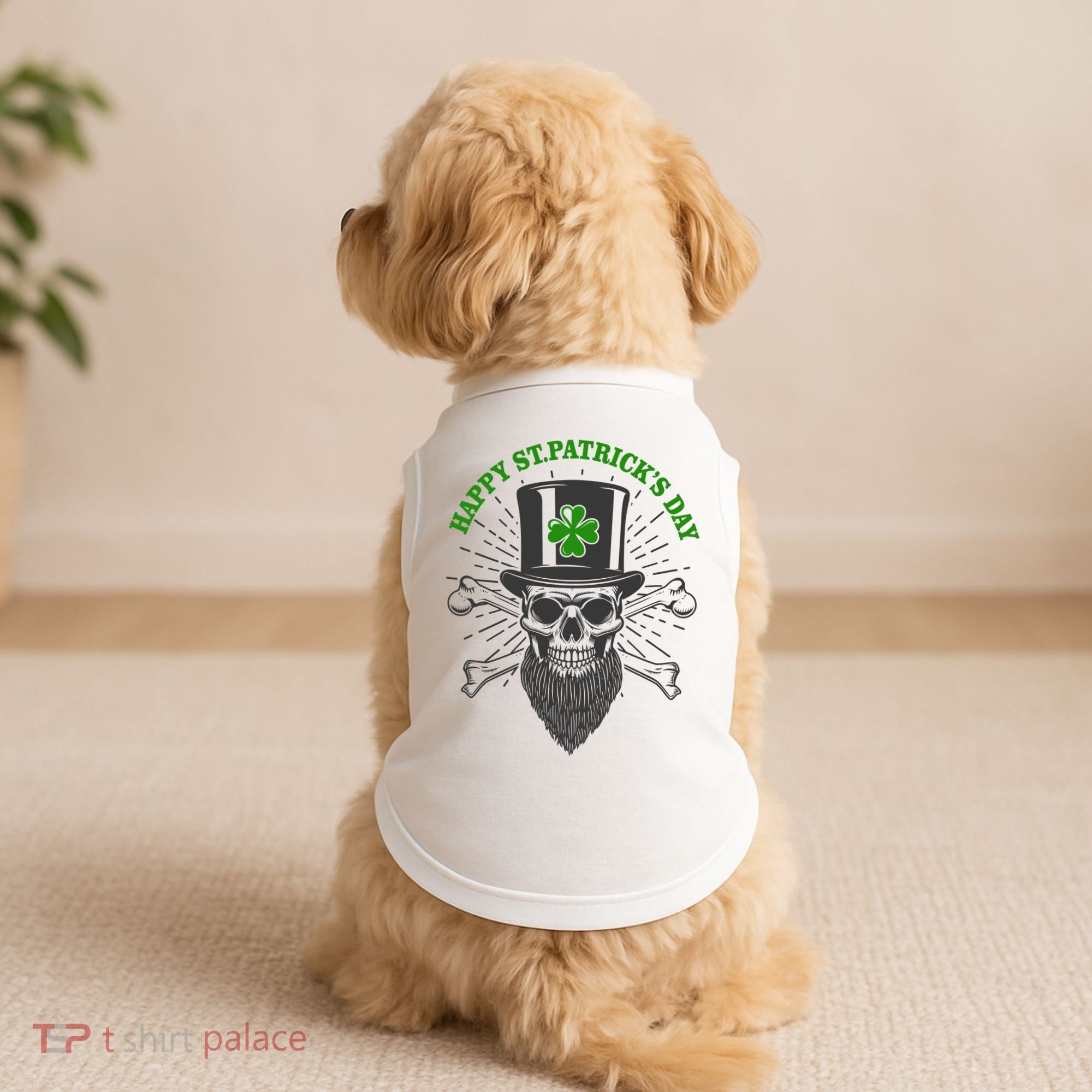 Happy St Patricks Day Irish Clover Skull Beard Doggie Tank