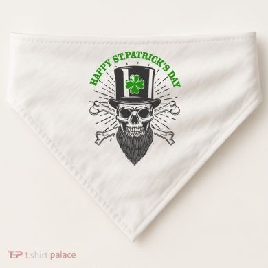Happy St Patricks Day Irish Clover Skull Beard USA-Made Doggie Bandana