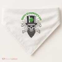 Happy St Patricks Day Irish Clover Skull Beard USA-Made Doggie Bandana thumb 0