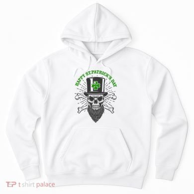 Happy St Patricks Day Irish Clover Skull Beard Hoodie