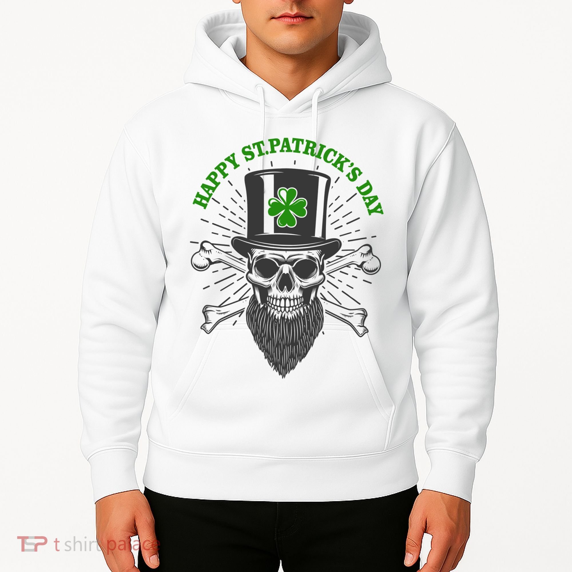 Happy St Patricks Day Irish Clover Skull Beard Hoodie