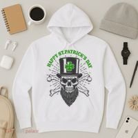 Happy St Patricks Day Irish Clover Skull Beard Hoodie thumb 3