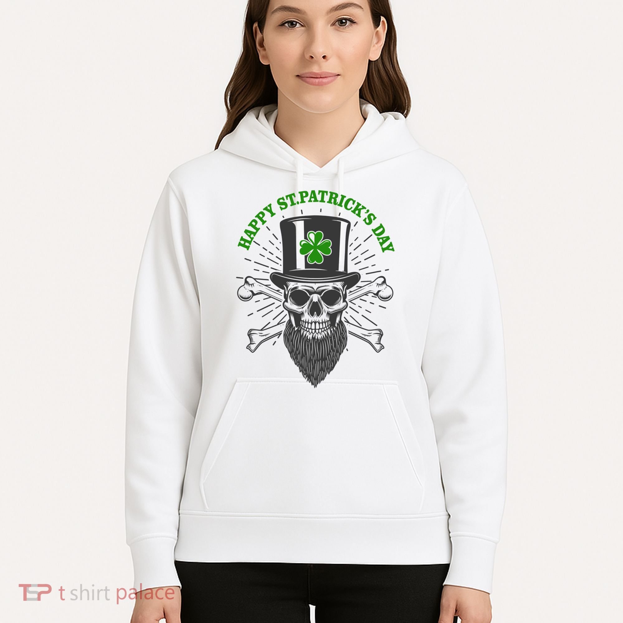 Happy St Patricks Day Irish Clover Skull Beard Hoodie