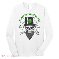 Happy St Patricks Day Irish Clover Skull Beard Long Sleeve Shirt thumb 0