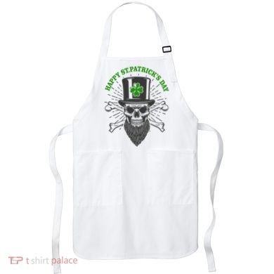 Happy St Patricks Day Irish Clover Skull Beard Apron