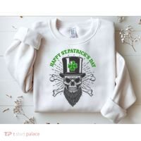 Happy St Patricks Day Irish Clover Skull Beard Sweatshirt thumb 2