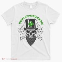 Happy St Patricks Day Irish Clover Skull Beard T-Shirt thumb 0