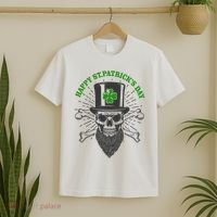 Happy St Patricks Day Irish Clover Skull Beard T-Shirt thumb 2
