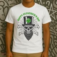Happy St Patricks Day Irish Clover Skull Beard T-Shirt thumb 3