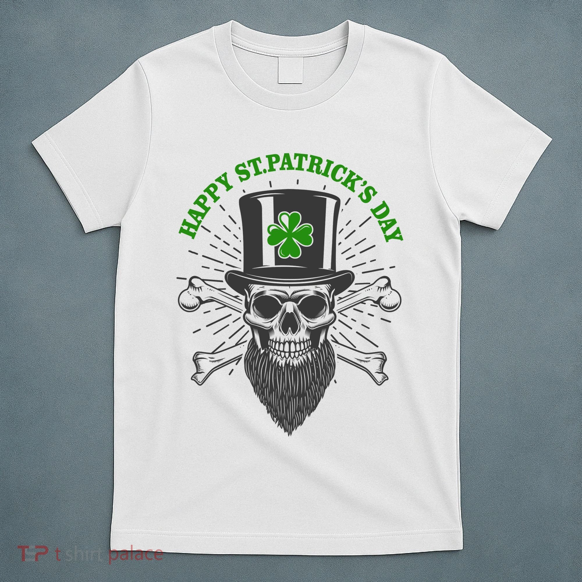 Happy St Patricks Day Irish Clover Skull Beard T-Shirt