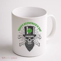 Happy St Patricks Day Irish Clover Skull Beard Coffee Mug thumb 1