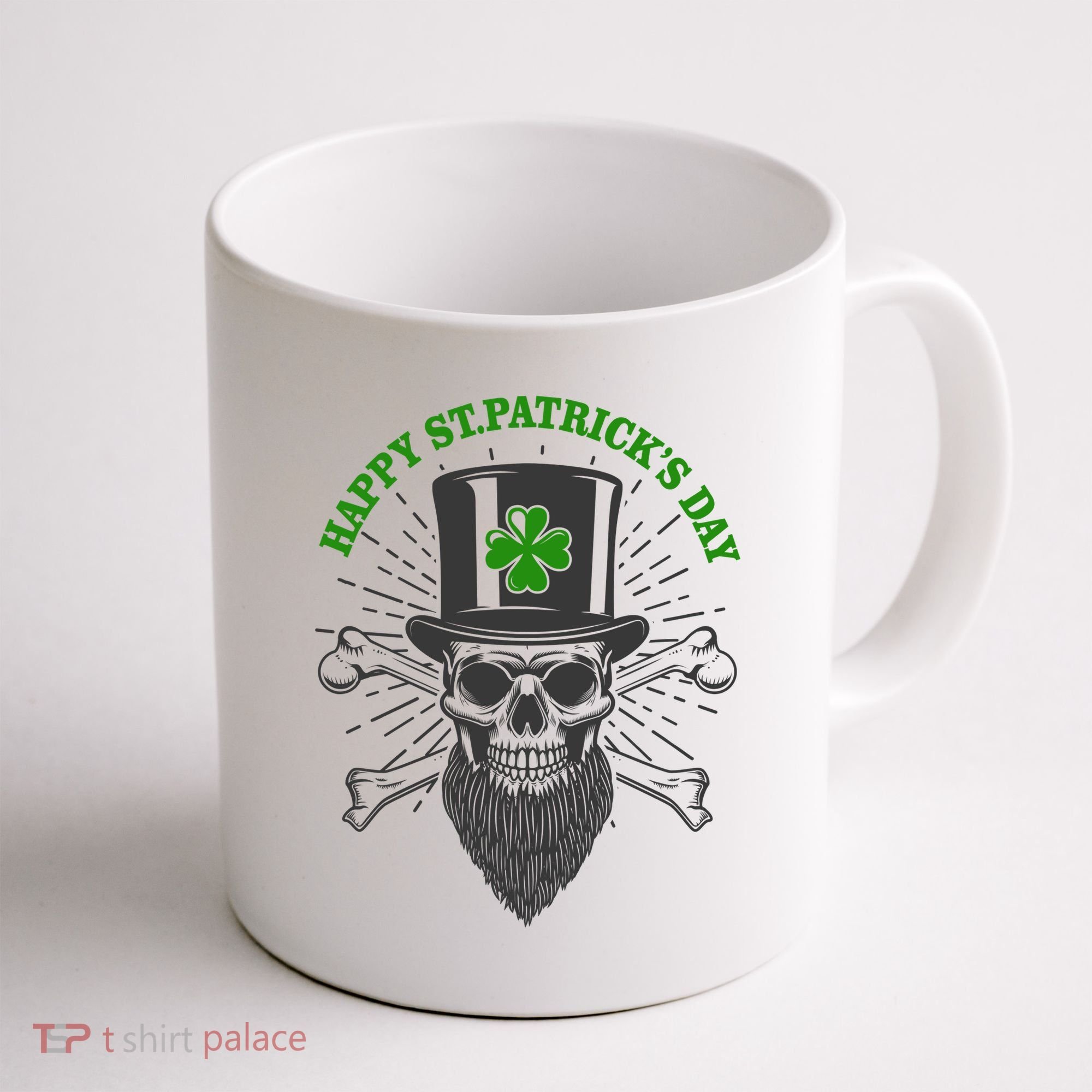 Happy St Patricks Day Irish Clover Skull Beard Coffee Mug