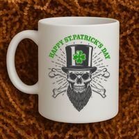 Happy St Patricks Day Irish Clover Skull Beard Coffee Mug thumb 2