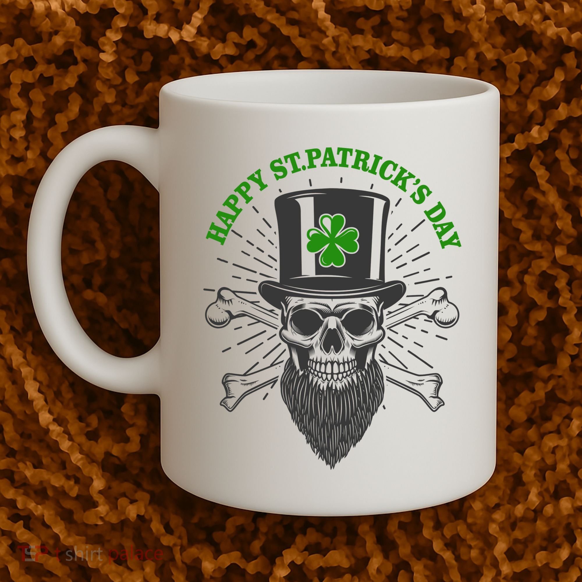 Happy St Patricks Day Irish Clover Skull Beard Coffee Mug