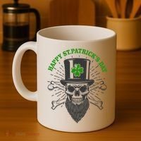 Happy St Patricks Day Irish Clover Skull Beard Coffee Mug thumb 4