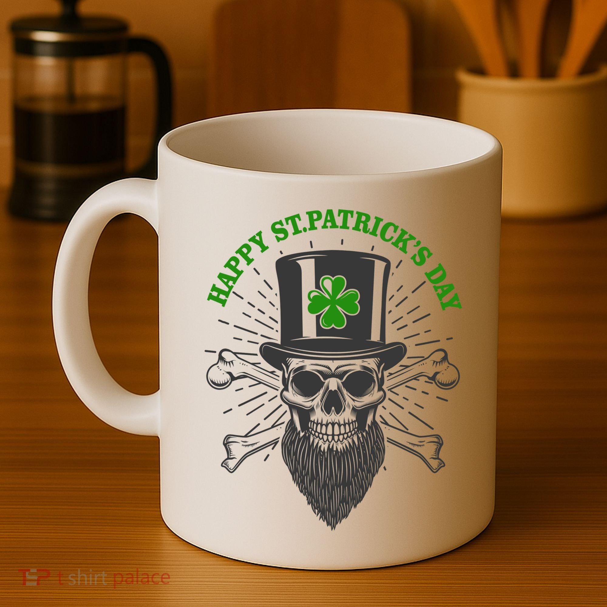 Happy St Patricks Day Irish Clover Skull Beard Coffee Mug
