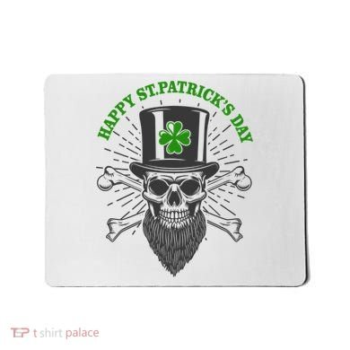 Happy St Patricks Day Irish Clover Skull Beard Mousepad