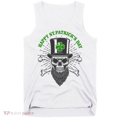 Happy St Patricks Day Irish Clover Skull Beard Tank Top