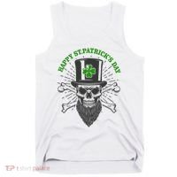 Happy St Patricks Day Irish Clover Skull Beard Tank Top thumb 0