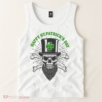 Happy St Patricks Day Irish Clover Skull Beard Tank Top thumb 2