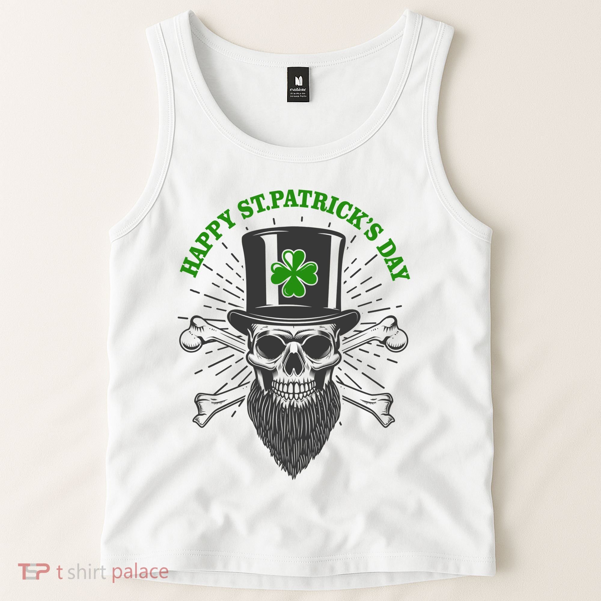 Happy St Patricks Day Irish Clover Skull Beard Tank Top