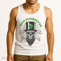 Happy St Patricks Day Irish Clover Skull Beard Tank Top thumb 3