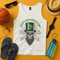 Happy St Patricks Day Irish Clover Skull Beard Tank Top thumb 4
