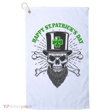 Happy St Patricks Day Irish Clover Skull Beard Golf Towel