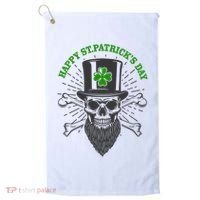 Happy St Patricks Day Irish Clover Skull Beard Golf Towel thumb 0