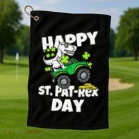 Happy St Pat T Rex Saint Patrick's Day Dinosaur Love Golf Towel thumb 1