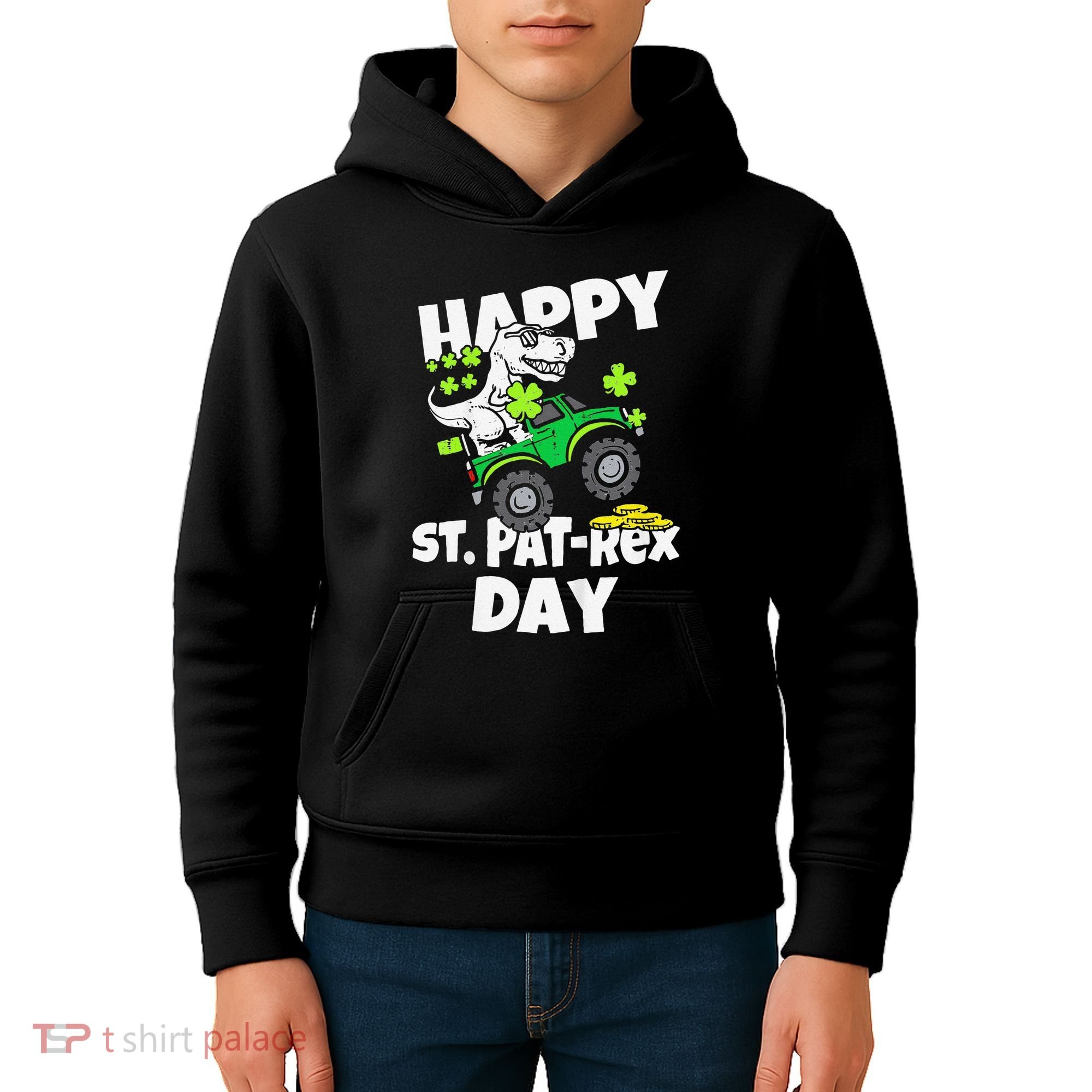 Happy St Pat T Rex Saint Patrick's Day Dinosaur Love Kids Hoodie