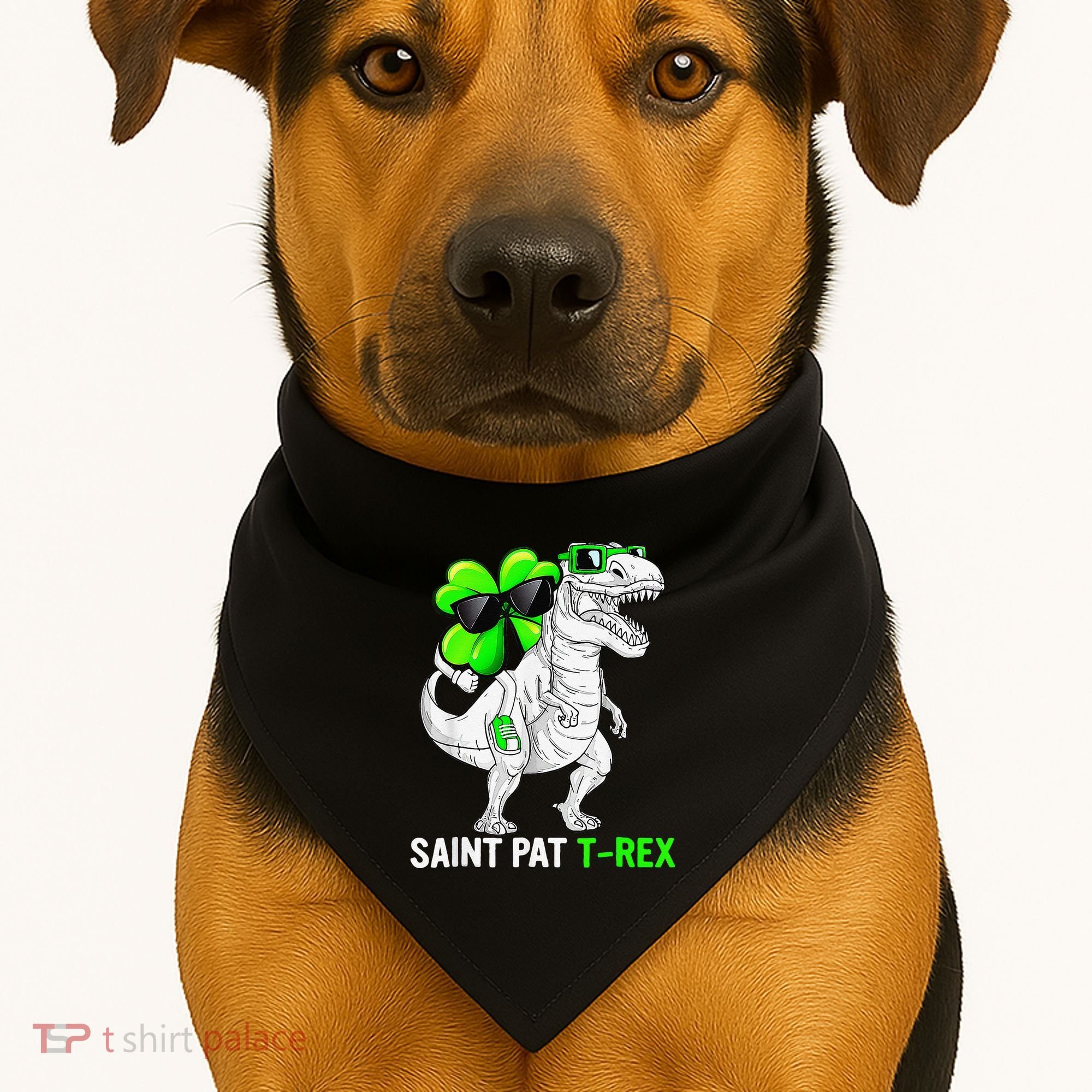 Happy St Pat T Rex Saint Patrick's Day Dinosaurs Funny Happy USA-Made Doggie Bandana