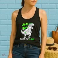Happy St Pat T Rex Saint Patrick's Day Dinosaurs Funny Happy Women's Tank Top thumb 2